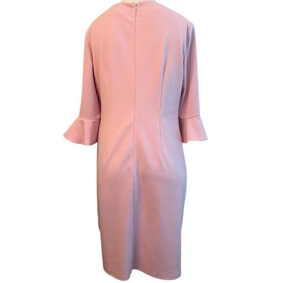 Kasper Size 6 Pink Knit Ruffle Sleeves Sheath Dress Business Casual MSRP, $89 - Picture 2 of 6